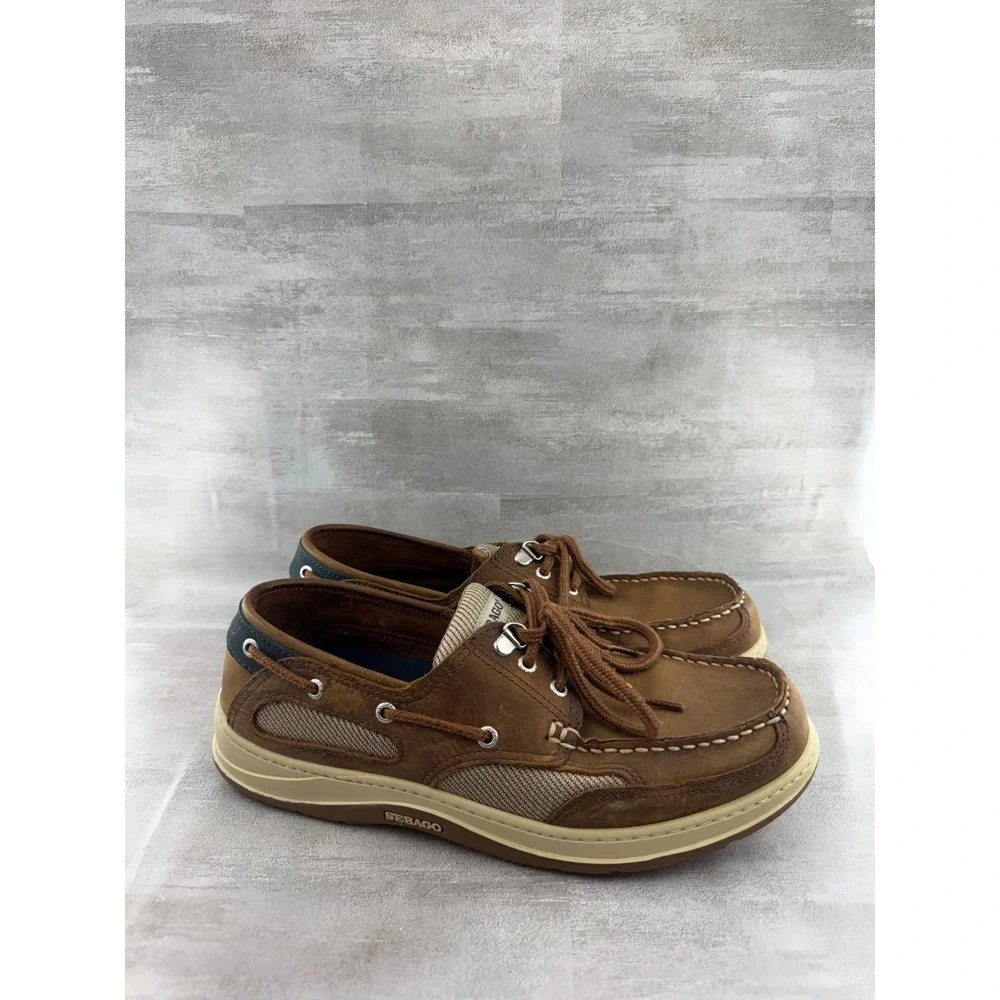 Sebago Marine Grip Men Brown Leather Mesh Boat Shoes Size 9M 8910160